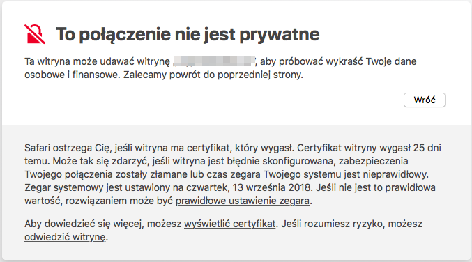 Wygaśnięcie certyfikatu ssl